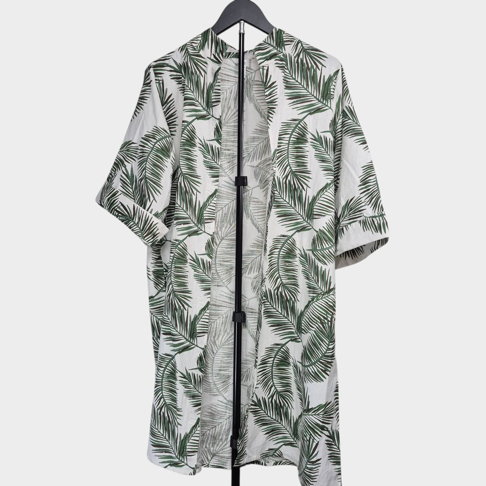 Mirror Image Womens Size S Palm Tropical Leaf Open Swim Cover Tunic Linen Cotton